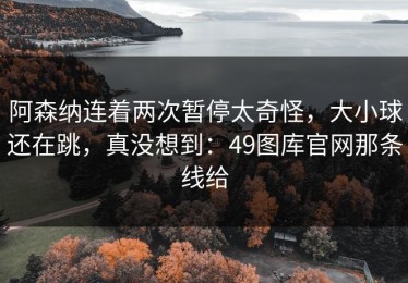 阿森纳连着两次暂停太奇怪，大小球还在跳，真没想到：49图库官网那条线给