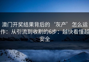 澳门开奖结果背后的‘灰产’怎么运作：从引流到收割的6步：越快看懂越安全